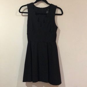 Black scalloped neck Aqua skater Dress